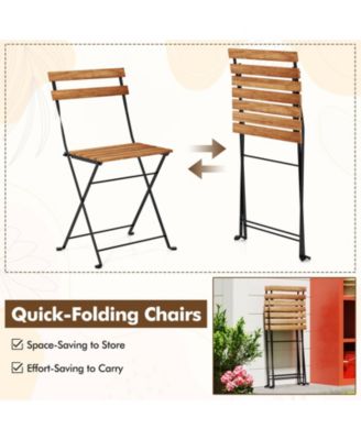 5 Piece Patio Acacia Wood Dining Set with Four Folding Chairs