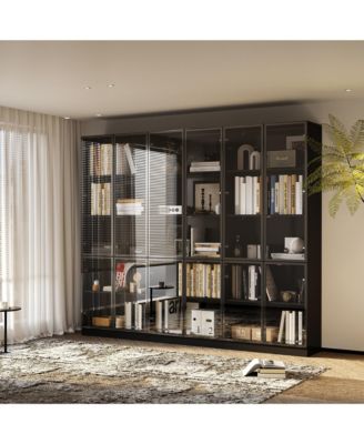 Display Cabinet with 4 Glass Doors and Lights, 5-Tier Storage Shelves,  Bookcases and Shelves