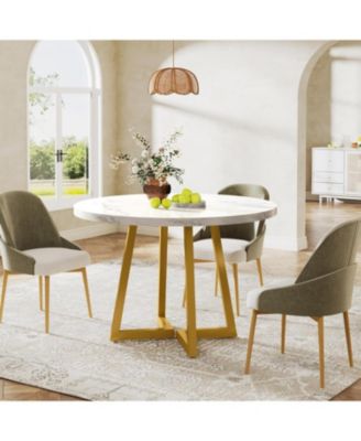 Round Dining Table for 2, 31.5" Industrial Kitchen Table with Metal Base, Small Table for Dining Room