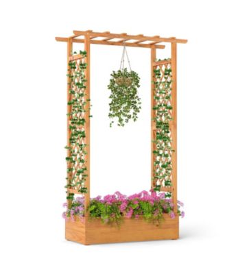 70 in Wooden Raised Garden Bed with Lattice Trellis