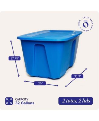32 Gallon Standard Plastic Storage Container with Secure Lid, 2 Pack