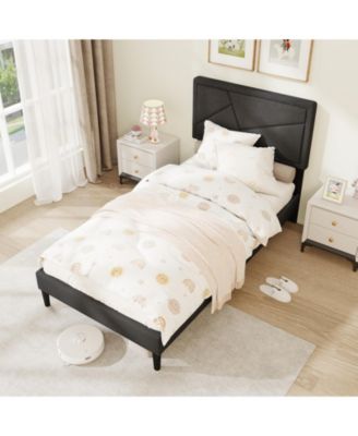 Twin Size Upholstered Platform Bed Frame with High Headboard