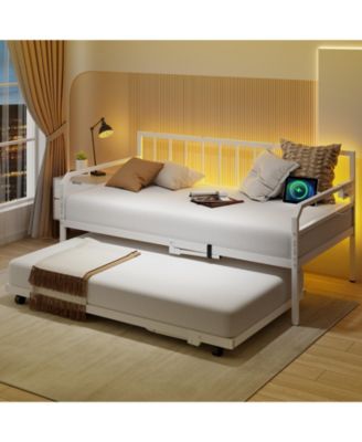 Adjustable Metal Twin Size Daybed with Charging Station and LED Light