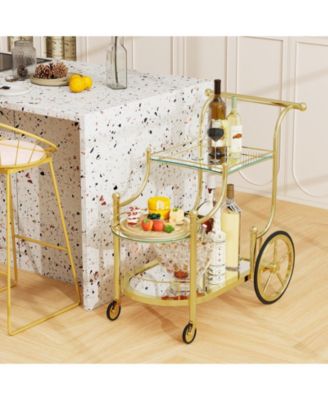 Three Tier Rolling Bar Serving Cart with Mirrored Shelves