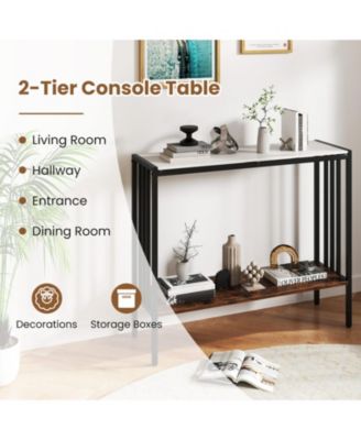 36 in Industrial Console Table with Sintered Stone Top and Metal Frame