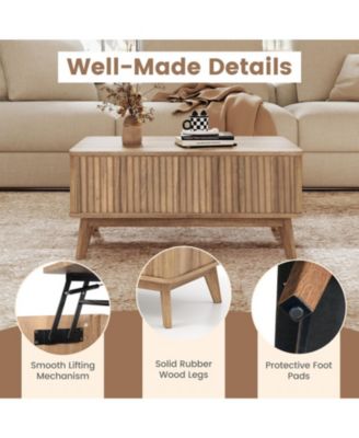 35.5 in Fluted Lift-Top Coffee Table with Hidden Storage