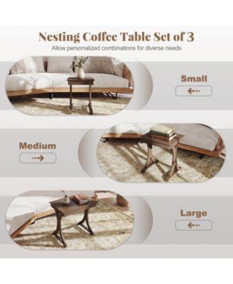 3-Piece Nesting Coffee and Side Table Set with Solid Rubber Wood Legs