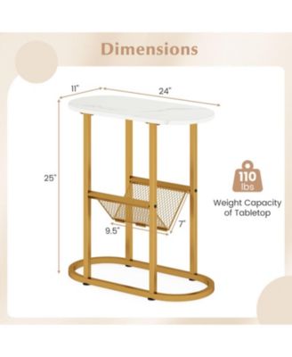 23 in Industrial 2-Tier Oval Side Table with Mesh Storage Shelf
