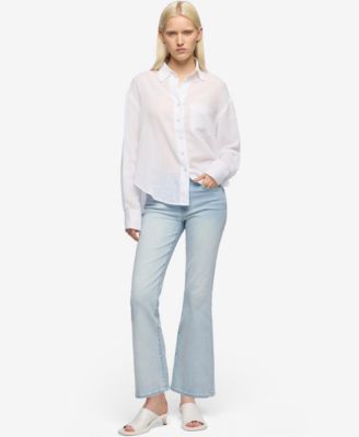 Women's Cropped Boot-Leg Cotton Flare Jeans