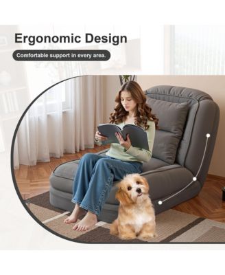 Foldable Lazy Sofa Bed, Corduroy Upholstered  Lounge Chair with 5 Adjustable Position for Living Room, Reading Room, Bedroom