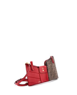 Mini Bustine 3 Pockets Crossbody Bag Leather and Zucca Coated Canvas