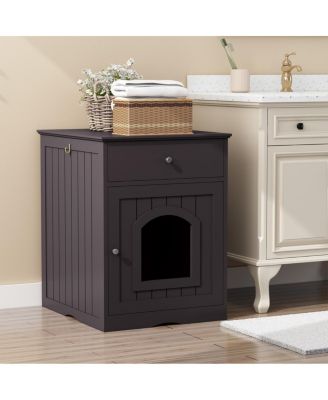 Wooden Indoor Pet House with Drawer, Multi-Function Cat and Small Animal Home, Enclosed Furniture Crate Nightstand for Bedroom