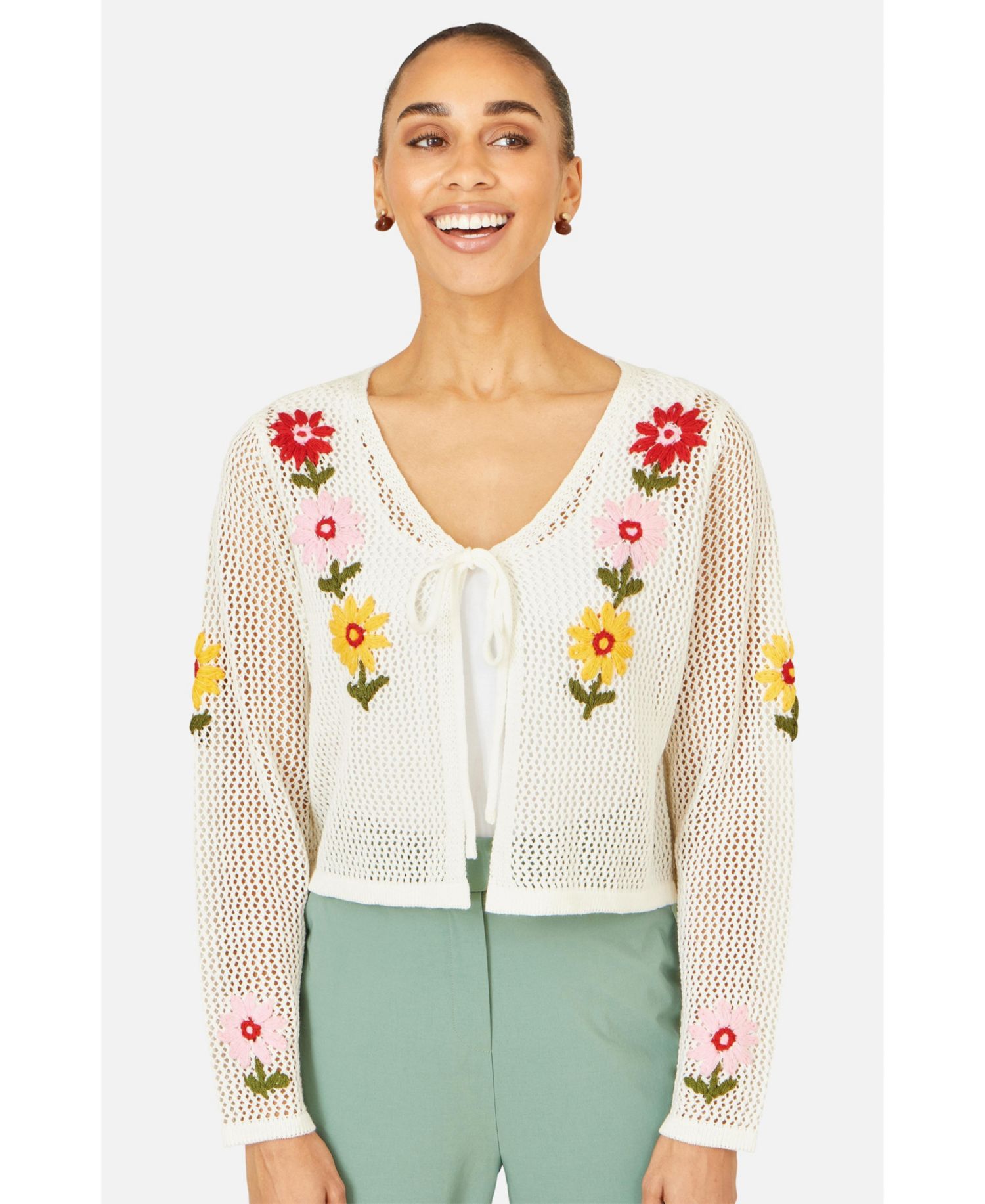 Women's Crochet Embroidered Flower Cardigan