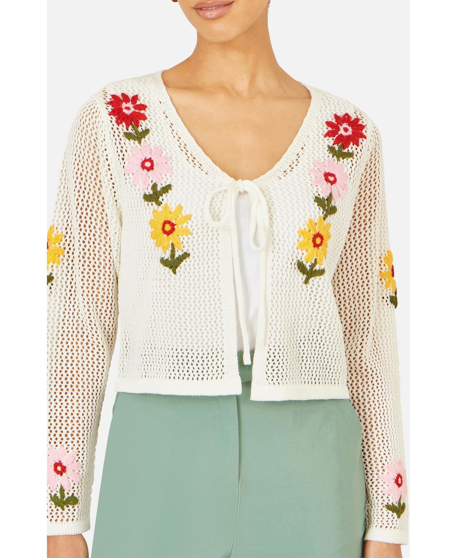 Women's Crochet Embroidered Flower Cardigan