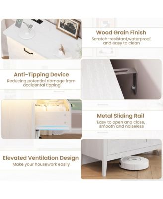 Farmhouse Drawer Dresser with Charging Station and LED Lights, Slim Wooden Bedroom Dresser