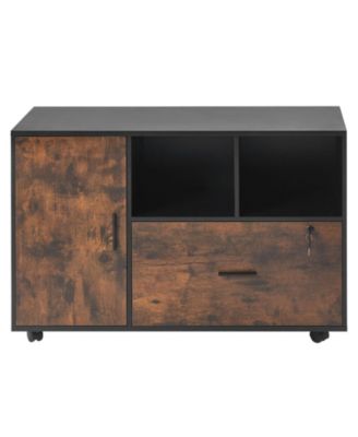 Wood File Cabinet, Mobile Lateral Filing Cabinet with Adjustable Shelves