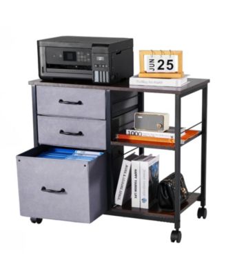 Metal File Cabinet, 3 Fabric Drawers, Wooden Vertical Filing Storage