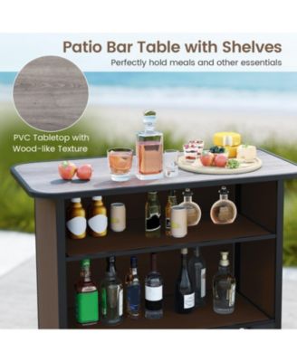 3-Piece Outdoor Bar Set with Fabric Chairs, Footrest, and 2-Tier Shelf