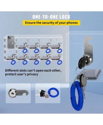 Cell Phone Storage Locker, 10 Slots, Acrylic Wall-Mounted Cabinet with Locks