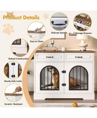 43.3" Indoor Pet House for Medium Large Dogs, Heavy Duty Wooden Dog Kennel with 2 Storage Drawers, End Table Furniture Crate