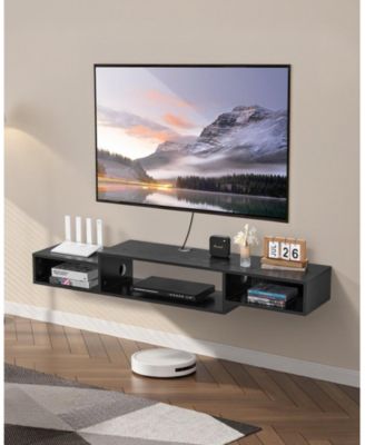 Floating TV Stand, 59inch Wall Mount, with Power Outlet and Cable Hole