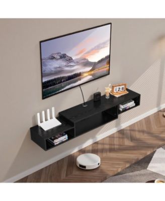 Floating TV Stand, 59inch Wall Mount, with Power Outlet and Cable Hole