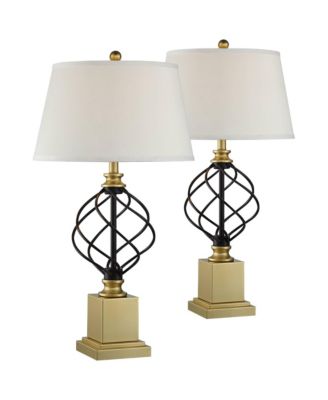 Traditional Table Lamps Tall Set of 2 Metal Empire Open Cage Pedestal Living Room Bedroom House Bedside
