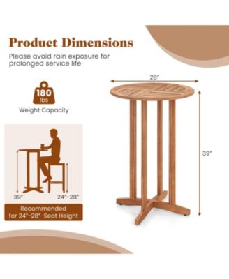 39 in Acacia Wood Round Outdoor Bar Table with Slatted Top