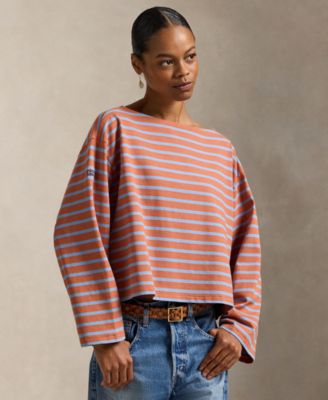 Women's Striped Long-Sleeve Boat Neck T-Shirt