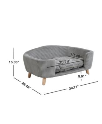 Zeus and Ruta Elevated Cat Bed Frame for Kittens/Cats with Corduroy Cat Couch, Rubber Wood Legs, Supportive Foam