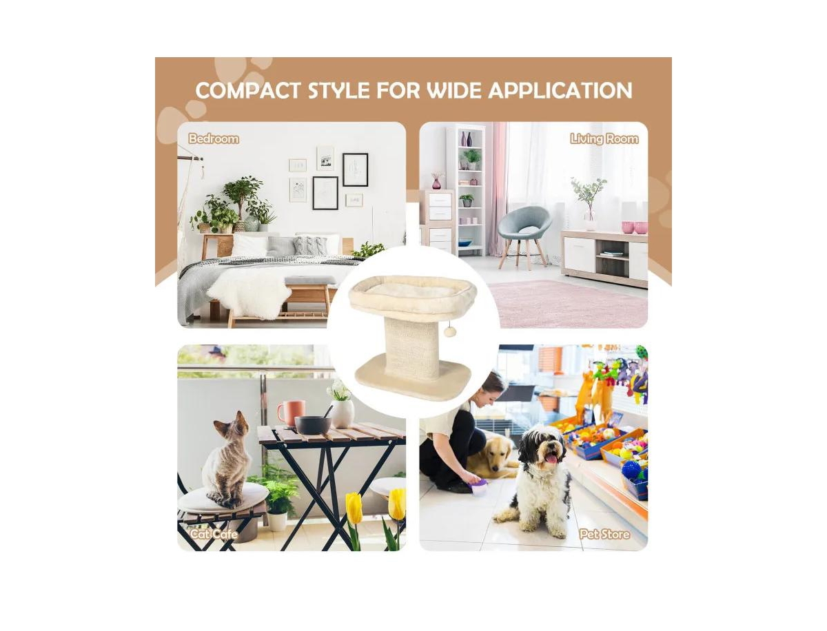 Zeus and Ruta Modern Cat Tree Tower with Large Plush Perch and Sisal Scratching Plate for Indoor Cats