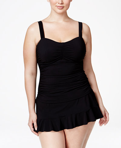 Profile by Gottex Plus Size Shirred Tankini Top & Ruffled Swim Skirt