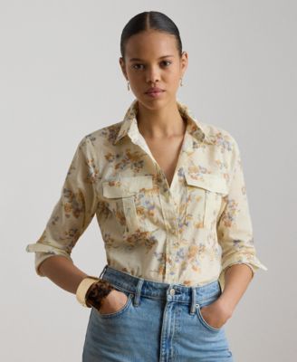 Petite Point Collar Classic Fit Floral Voile Shirt