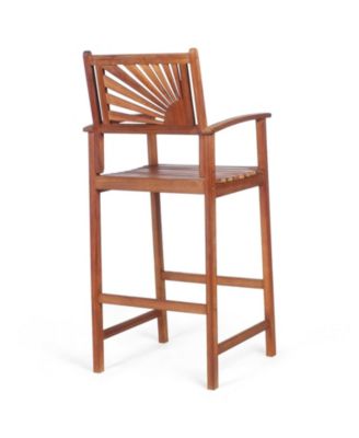 2-Piece Outdoor Acacia Wood Bar Chairs with Sunflower Back and Armrests