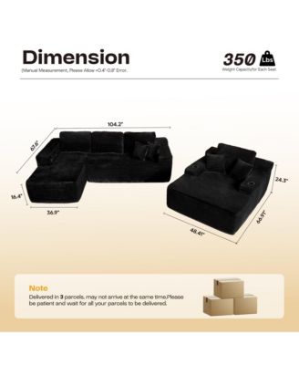 3-Piece L-Shaped Cloud Sectional Sofa with Oversized Chaise Lounge, No-Assembly Living Room Furniture Set, Plush Modular Couch and Comfy Chair