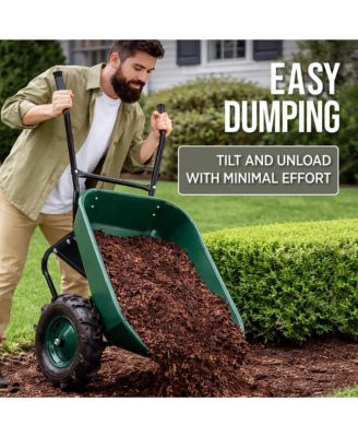 Heavy Duty Dual-Wheel Wheelbarrow Garden Cart w/Built in Stand, 500lb Capacity, Extra Large Wheels