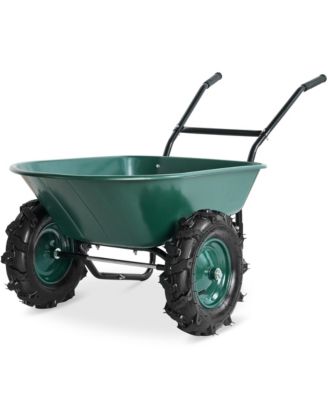 Heavy Duty Dual-Wheel Wheelbarrow Garden Cart w/Built in Stand, 500lb Capacity, Extra Large Wheels