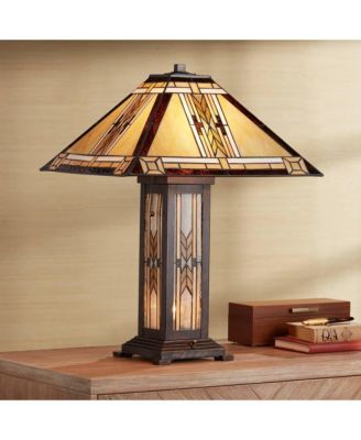 Franklin Iron Works Drake Mission Tiffany Style Table Lamp 25 1/2" High with Table Top Dimmer Nightlight