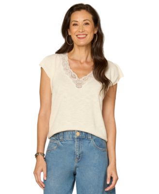 Petite V-Neck Short-Sleeve Sweater 