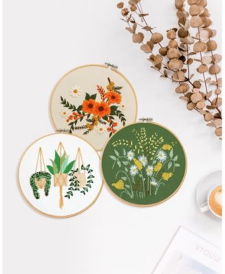 3 sets Embroidery Kit Beginners Needlepoint Cross Stitch DIY Floral Pattern Hoop Thread Pothos Series