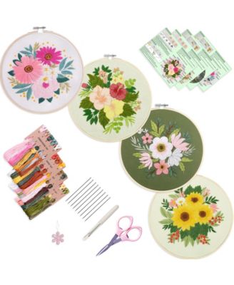 4 Sets Embroidery Kit Beginner Art Craft Sewing Pattern Hoop Manual Flower