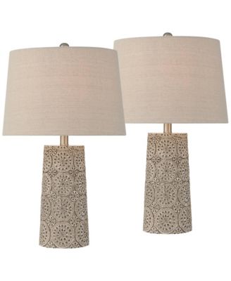 Lavinia 24 1/2"H Carved Stone Motif Table Lamp Set of 2 with Dimmer