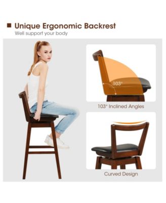 Swivel PU Leather Bar Stool with Backrest and Cushioned Seat