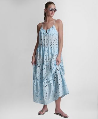 Women's Tiered Eyelet Maxi Dress Swim Cover-Up
