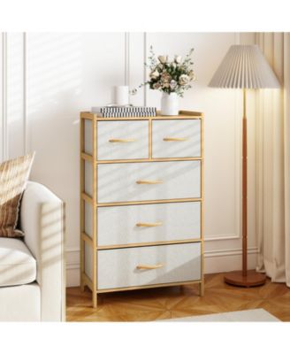 5-Drawer Light Storage Dresser with Top Shelf for Bedroom Use