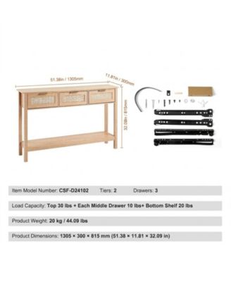 Rattan Console Table, 3 Storage Drawers, for Entryway, Living Room
