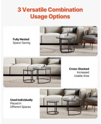 Nesting Coffee Table Set of 2, 23.6" Round Glass Tables for Small Spaces