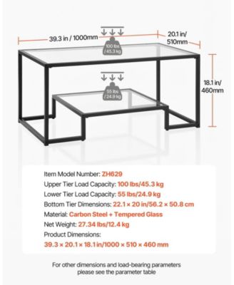 Coffee Table, Tempered Glass Center Table, 2-Tier with Open Storage for Living Room