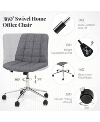 Armless Upholstered Rolling Vanity Chair with Adjustable Height