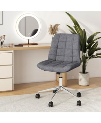 Armless Upholstered Rolling Vanity Chair with Adjustable Height